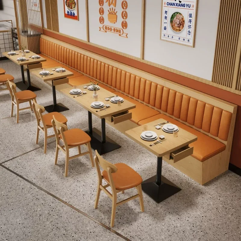 Hong Kong Style Teahouse Booth Sofa Restaurant Table and Chair Set for Milk Tea Shop Hot Pot BBQ Fast Food Snack Bar