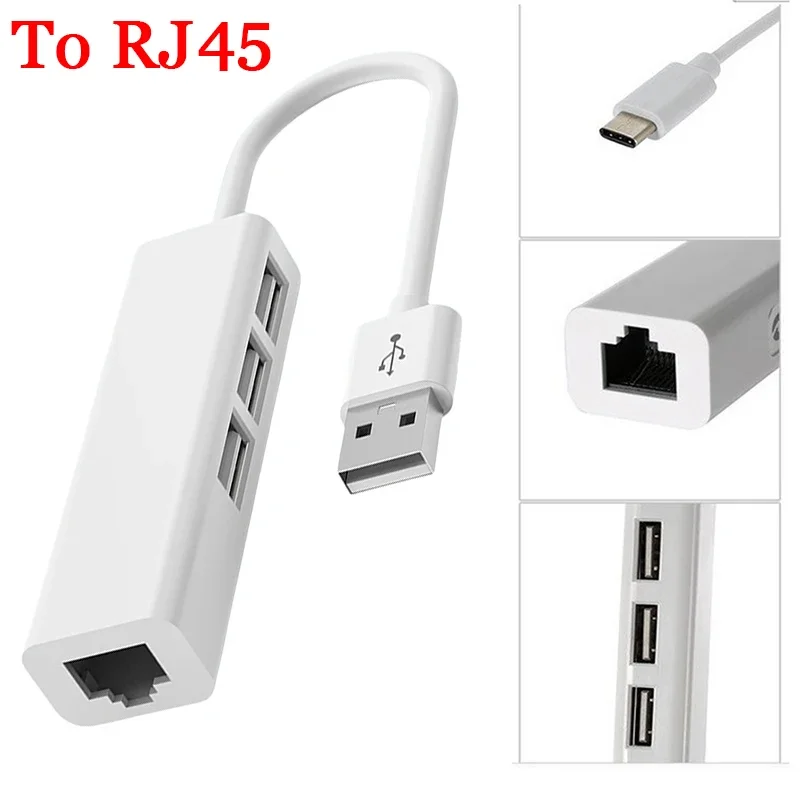 4 in 1 USB Type C to RJ45 Lan Network Card USB2.0 Ethernet Card Hub Splitter Adapter 10GBit/s for Laptop PC Driver Free