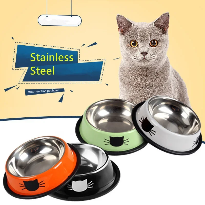 Anti-dumping Cat Bowl Stainless Steel Pet Bowl Non-slip Base Neck Spine Protection Easy-to-clean Dog Bowl Pet Feeding Tool