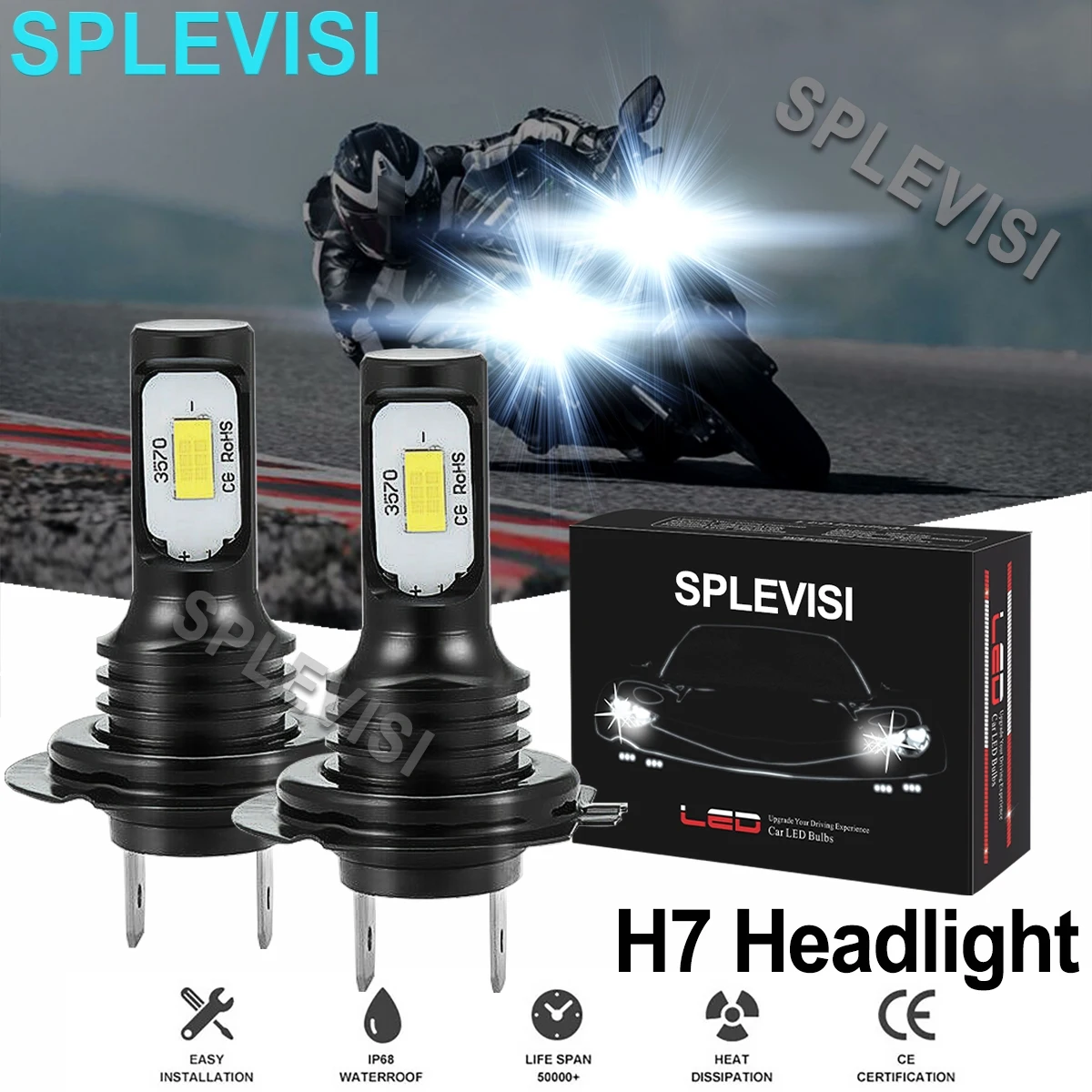 2x70W 6000K pure white Motorcycle LED Headlight  Kit For Kawasaki ZX10 ZX10R 2011 2012 2013 2014 2015 2016 2017 2018 2019 2020