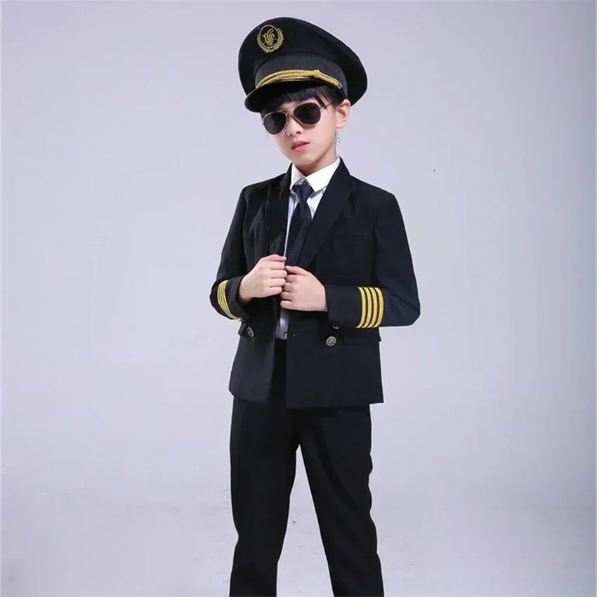 Disfraces de piloto para niños y niñas, disfraz de Asistente de vuelo, avión, avión, uniforme de rendimiento de la Fuerza Aérea