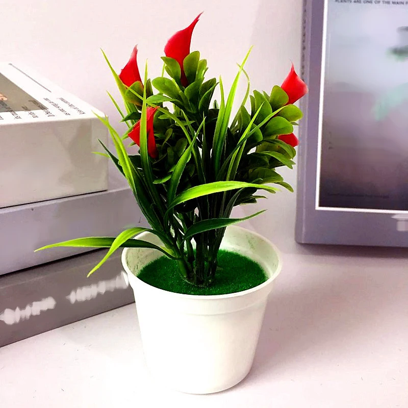 5PCS Small Potted Artificial Calla For Lily Flowers Plastic Fake Plants For Home Room Wedding Party Office Desk Decoration Decor