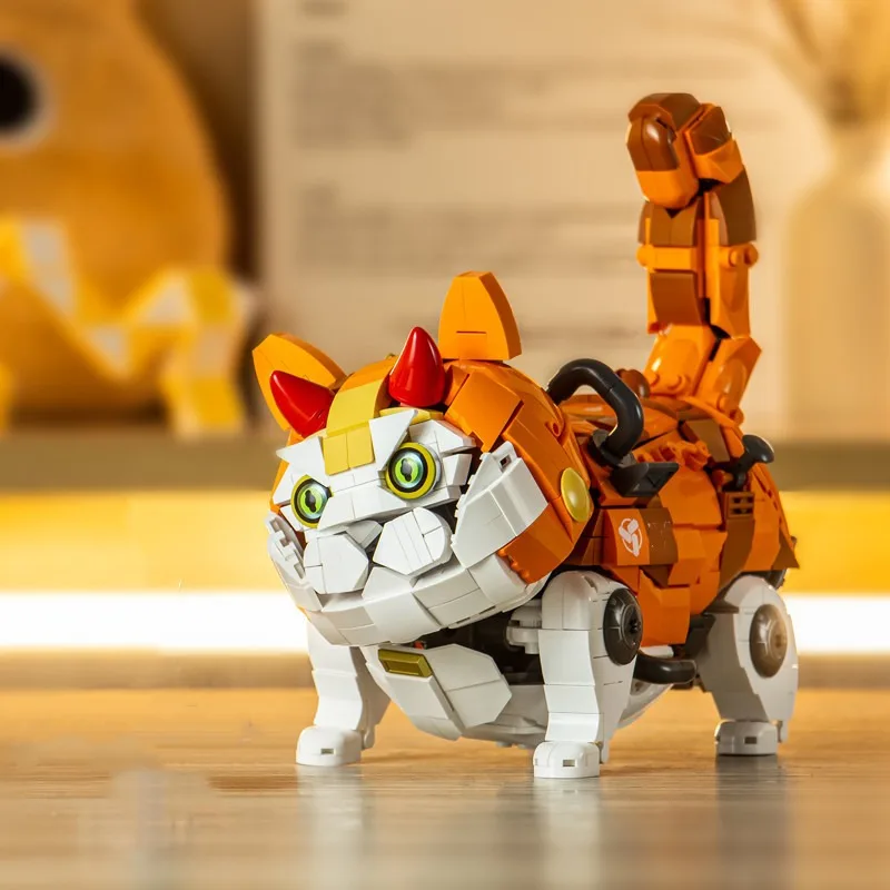 Mechanical cat blocks Cool models robot action figures cute stuff DIY assembly unusual toys Desktop ornaments children gifts