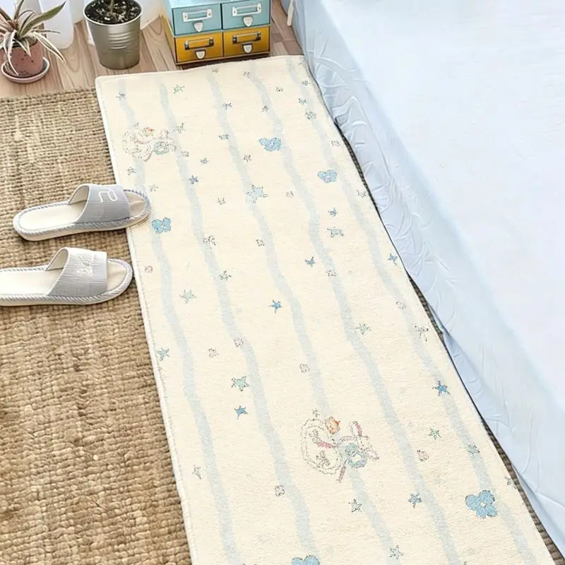VIKAMA Bedroom Rug Angel Print Long Runner Non Slip Carpet for Bedside Cozy Home Decor Washable Floor Mat Great Gift for