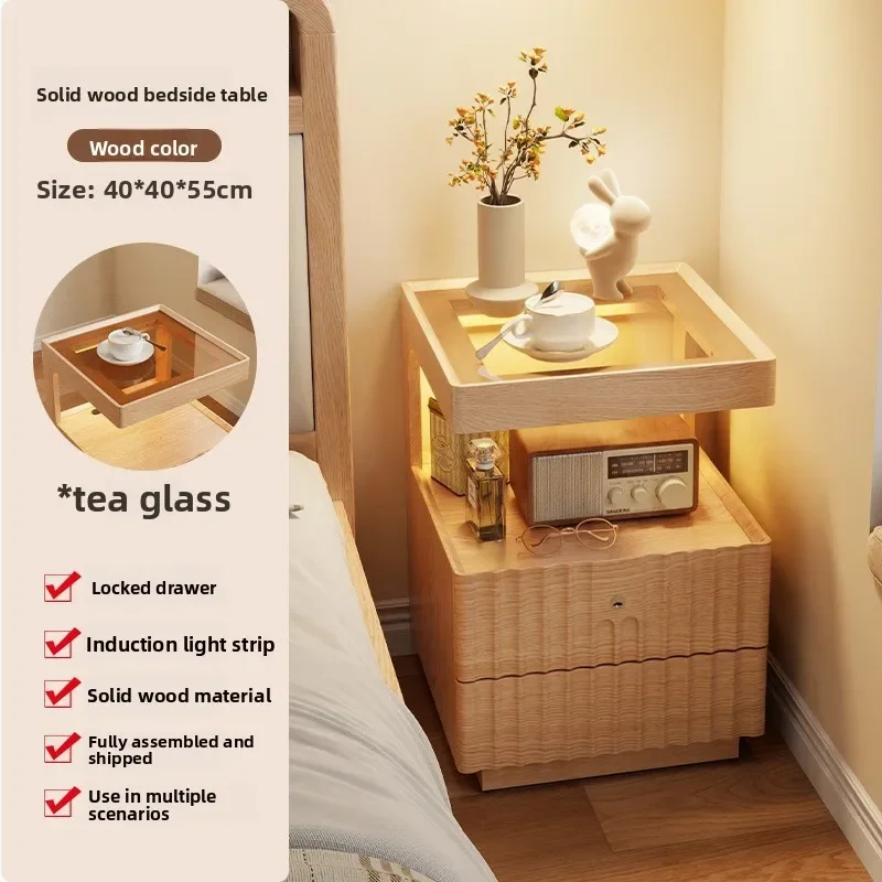 Household GoodsBedside Table Solid Wood Bedroom Bedside Storage Cabinet Extremely Narrow Simple Smart Bedside Table