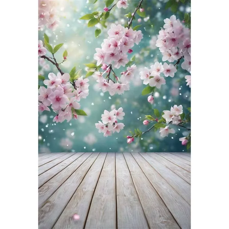 Spring Flower Blossom Tree Shimmer Wall Photography Backdrop Green Grass Leaves Bokeh Banner Wedding Kids Portrait Photo Studio