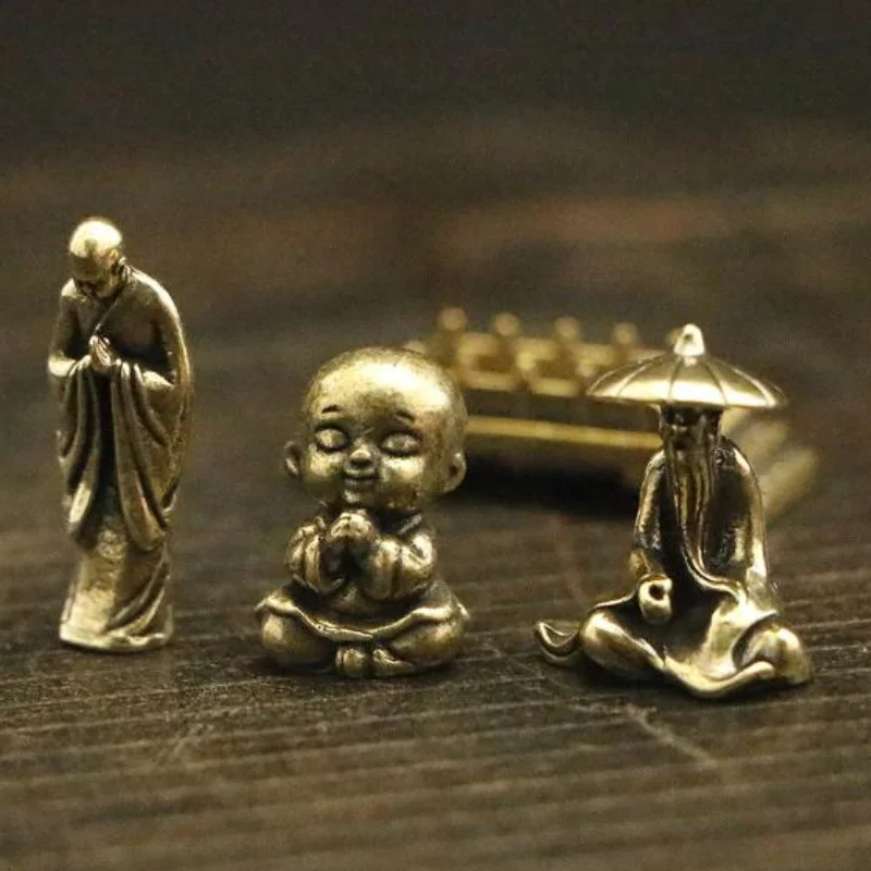 Brass Fishing Old Man Small Statue Desktop Ornaments Retro Fisherman Mini Figurines Models Home Decorations Crafts Accessories