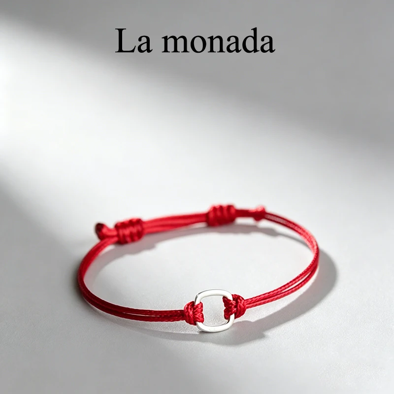 Bransoletka La Monada ze srebra próby 925 z czerwonym sznurkiem, regulowana, ochronna, szczęśliwa bransoletka z sznurka dla kobiet, mężczyzn, par, prezent jubilerski.