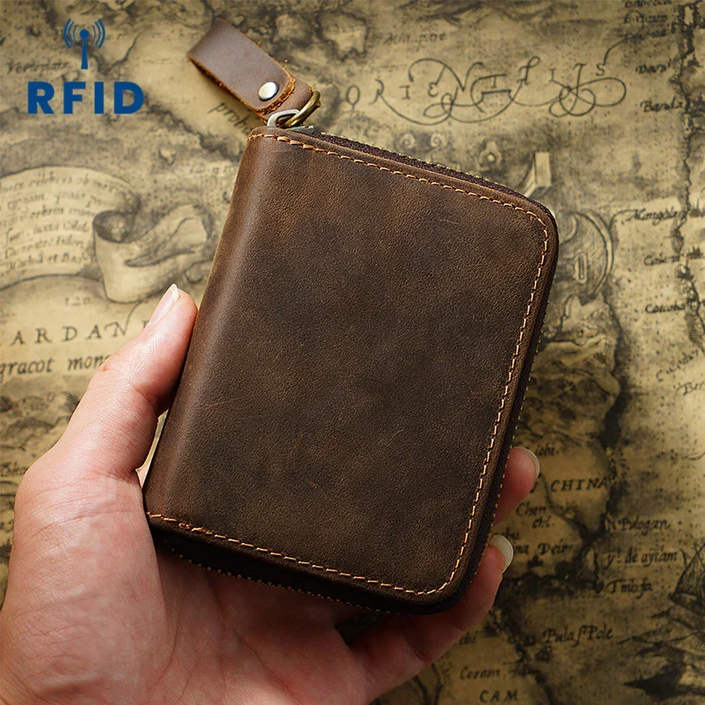 Genuine Leather Rfid Anti Magnetic Large Capacity Card Holder Vintage Retro Style For Wallet Unisex