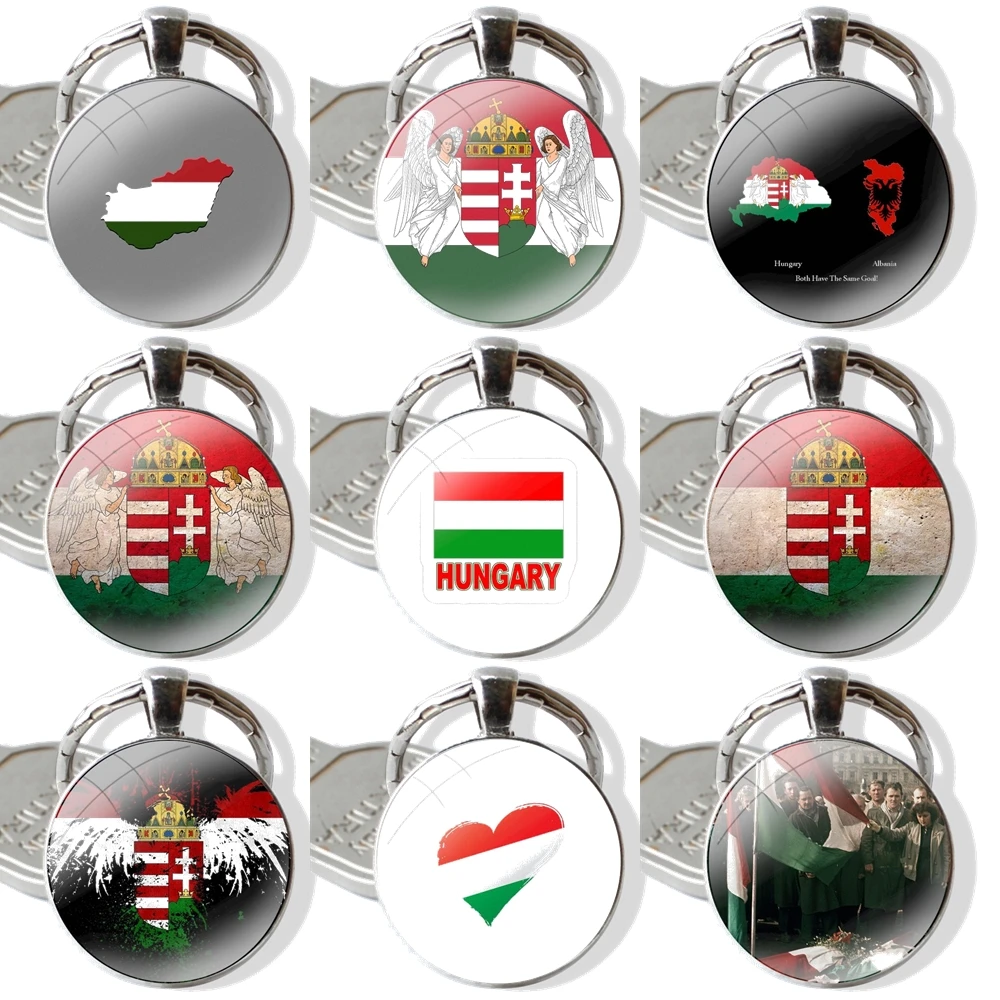 Design 25mm Glass Cabohcon Keychain Key Rings for Women Men Jewelry Gift Hungary Hungarians Flag