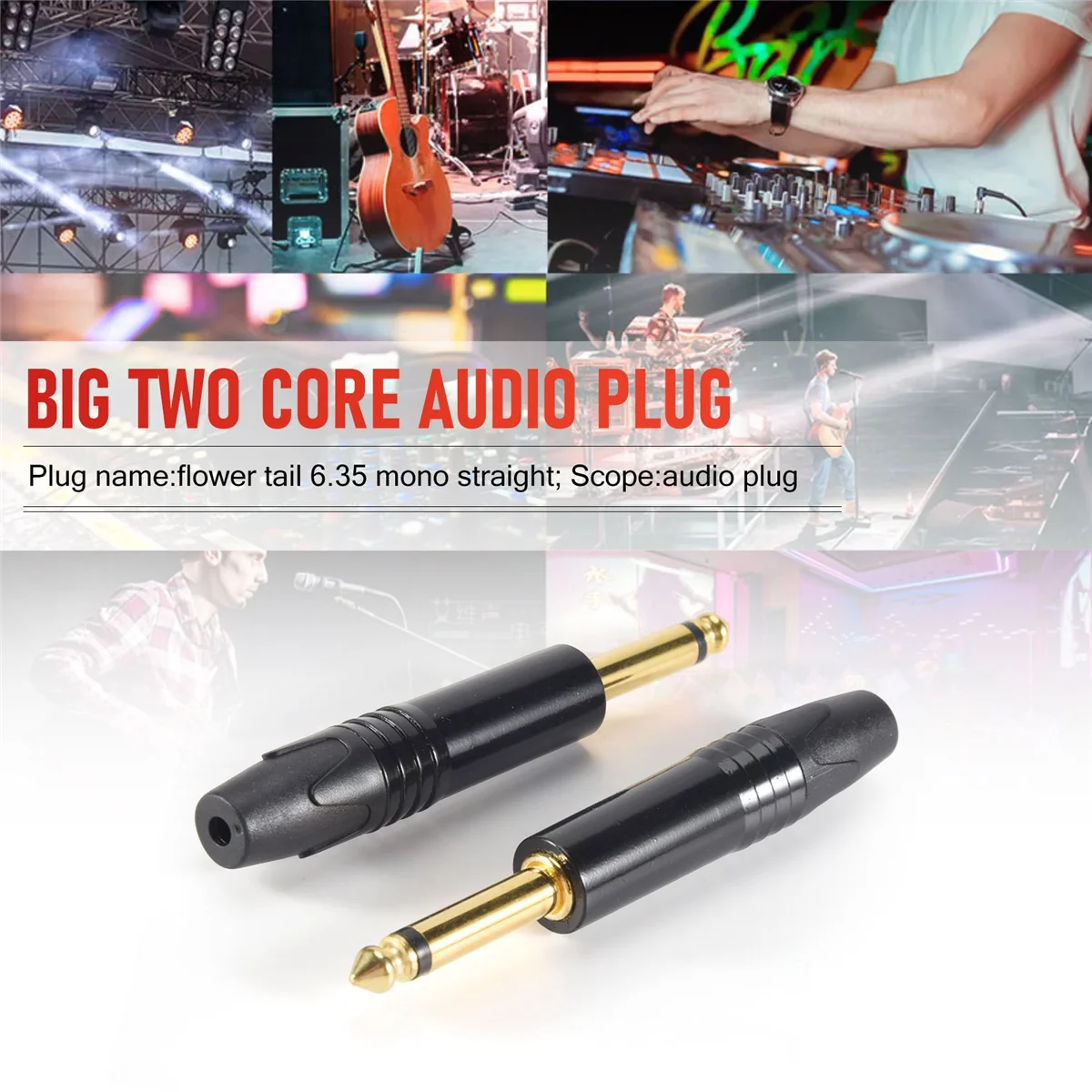 AA84 Chapeamento de Ouro 10 Pcs Plug Mono Profissional 2 Pólos 6.35 Mm 6.5Mm Plugue Jack Estéreo Neutrik 6.35Mm Jack Preto