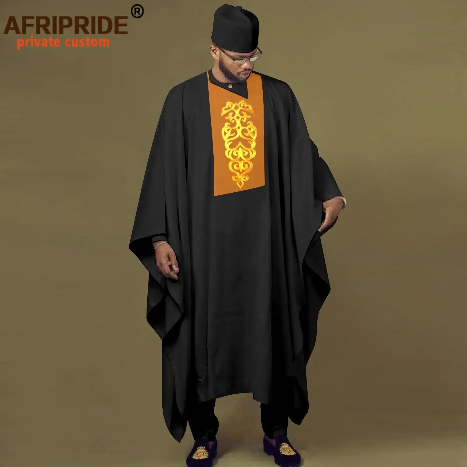 Pakaian tradisional Afrika untuk pria bordir kemeja Agbada celana dan topi 4 potong Set pakaian Dashiki untuk pernikahan A2316048