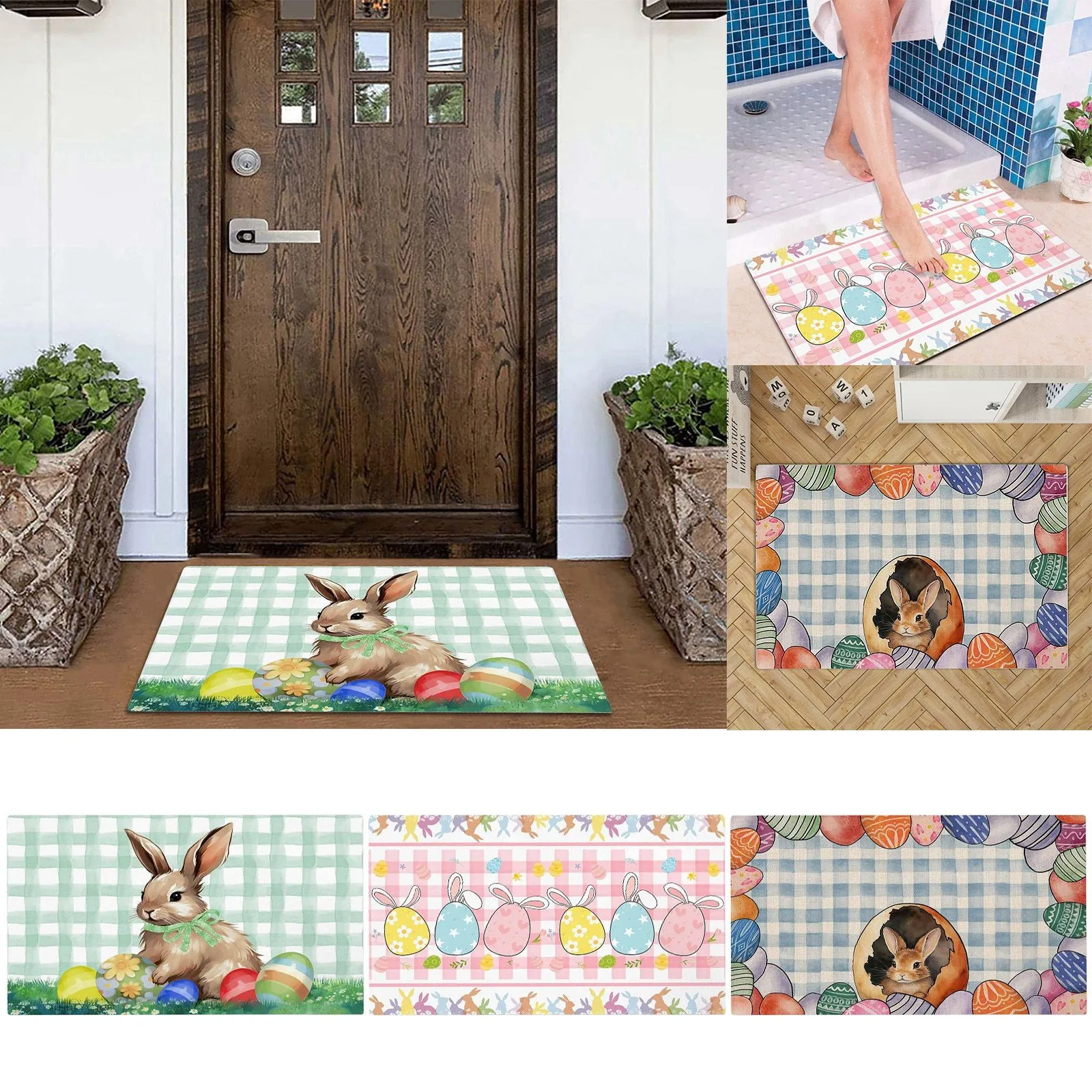 

40x60cm Happy Easter Decorative Door Mat Easter Eggs Doormat For Indoor Outdoor Holiday Decoration Floor Mat Entry Rug Non