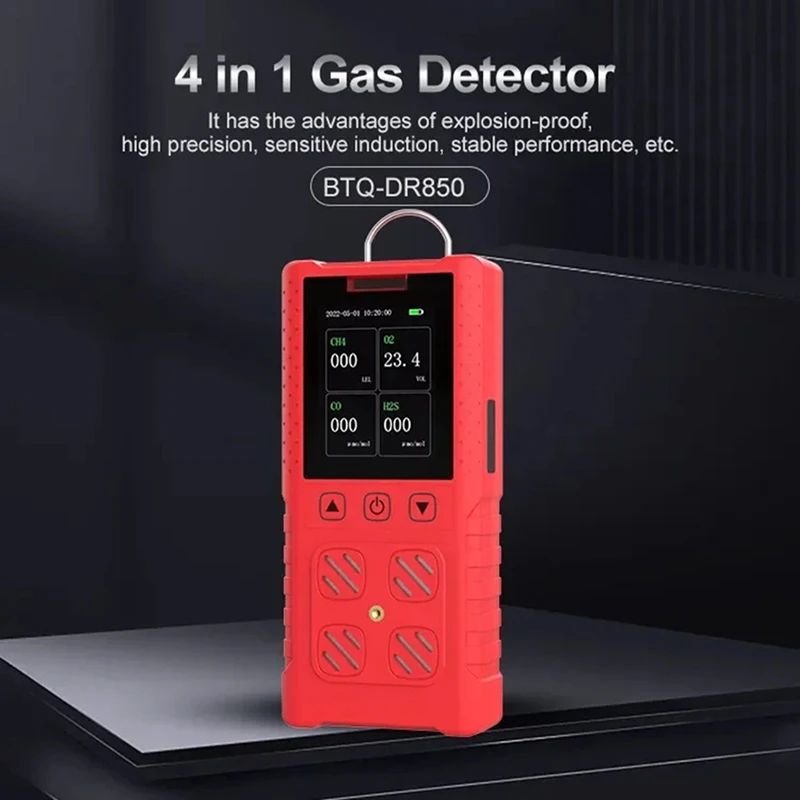 DR850 4-in-1 draagbare multigasdetector IP65 waterdichte gaslekmeter voor O2 / CO / H2S / COMB