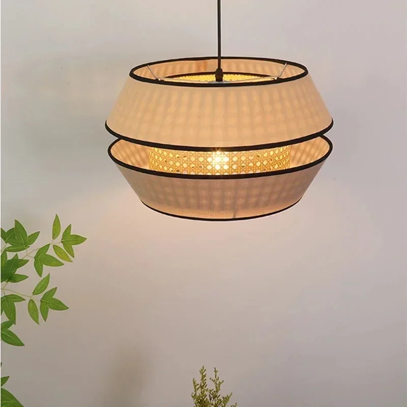 Living Room Rattan Pendant Light Farmhouse Restaurant LED Ceiling Chandelier Kitchen Island Hanging Lamp for Home and Decoration