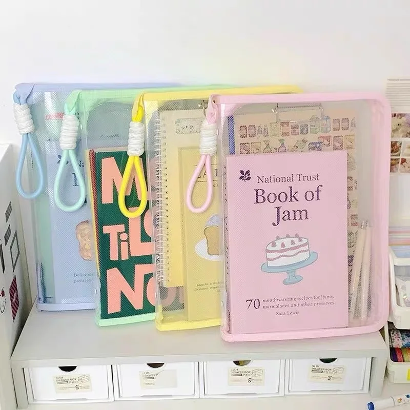 1PC A4 transparent zippered document storage bag light color portable document bag high value book bag