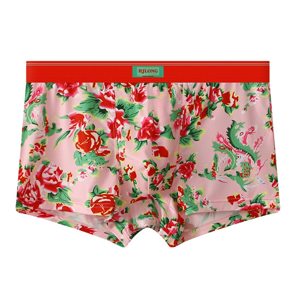 Mens Middle Waist Shorts Trunks Floral Printed Underwear Elastic Briefs Underpants Teenage Breathable Young Underwear