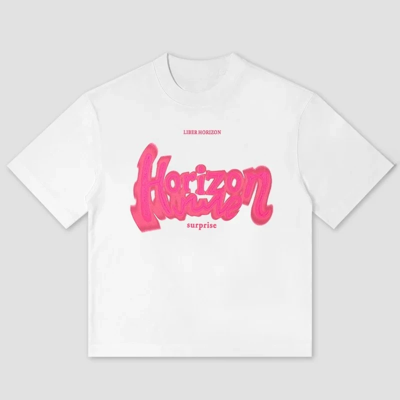 Family Matching T‑Shirt Horizon Vibe Neon Glow Effect Front Print Pink Cursive Script Text Cropped Street Short Sleeve Tee