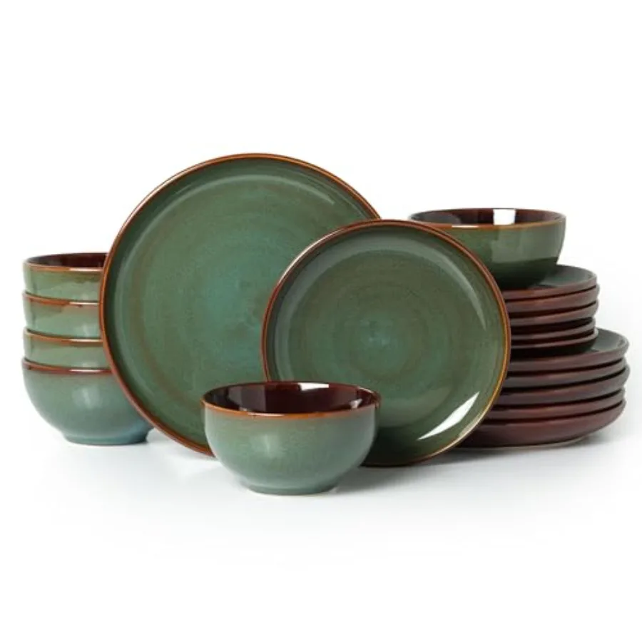 

Stoneware Dinnerware Sets for 6, Microwave Safe Plate and Bowl Set, Easy to Clean and Durable Dishes Sets for Small to Medium F