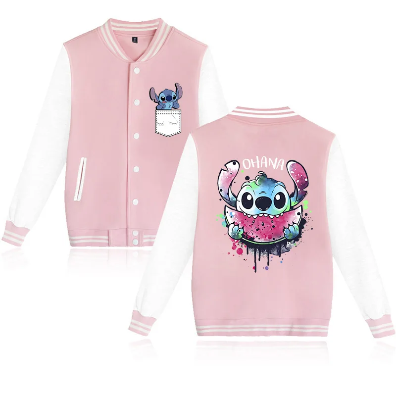 Gothic Y2k Disney Hoodie Lilo Stitch Baseball Jacket Women Sweatshirt Hip Hop Harajuku Jackets Streetwear Loose College Coats