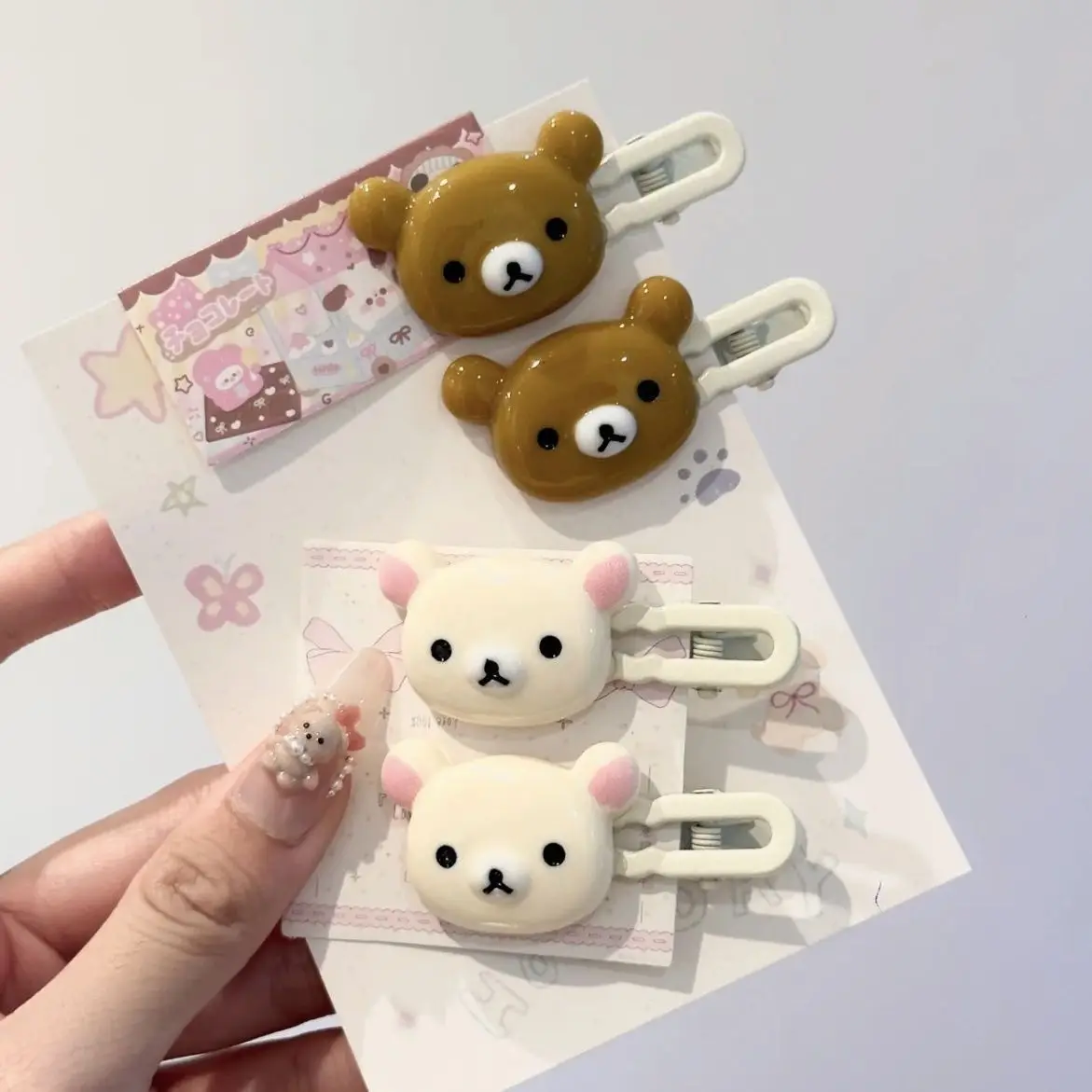 

Заколки для волос Rilakkuma для девочек, расслабляющая вилка с медведем Kawaii, вилка с кистью для женщин, модная заколка в виде утиного клюва, украшения для волос
