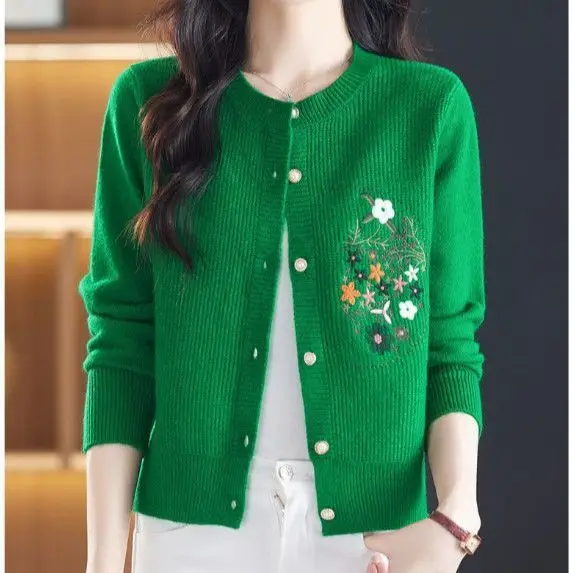 

New Embroidered Knitted Cardigan Women Sweater Spring Autumn New O Neck Long Sleeve Sweater Female Tops Short Jacket Outerwear