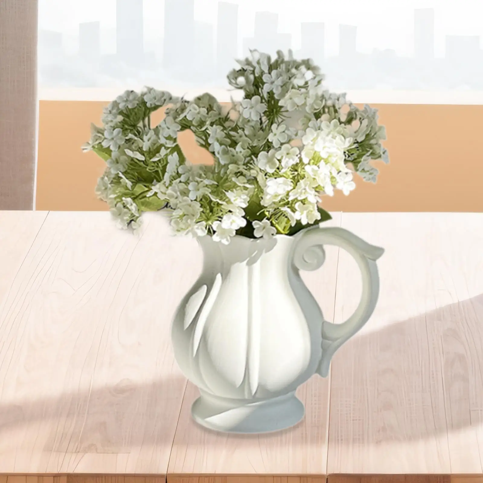 Ceramic Flower Vase Tabletop White Pitcher Vase Elegant Wedding Centerpieces Minimalist Vase for Home Table Office Bedroom Decor