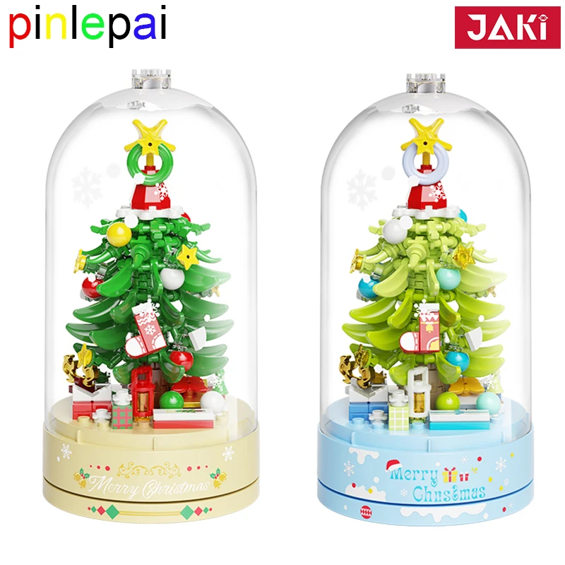 Pinlepai Jaki Christmas Tree Blocks Bricks Music Box Brick Block Musical Building Kit Rotating Toy Moc Set Toys For Children