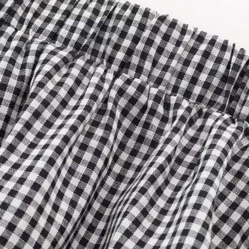 2025 New Arrival Summer Beach Style Women Skirts Casual Loose Plaid Ruffles Patchwork A-line Elastic Waist Mid-calf Skirt T139