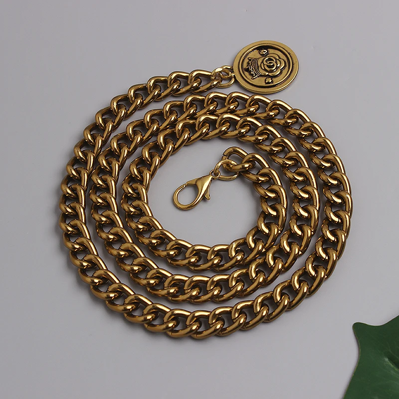 2021 Vintage Bronze Alloy talia Chain dla kobiet regulowany szeroki łańcuch w pasie z napisem panie Eurpoean metalowy pas biodrowy — zdjęcie 6