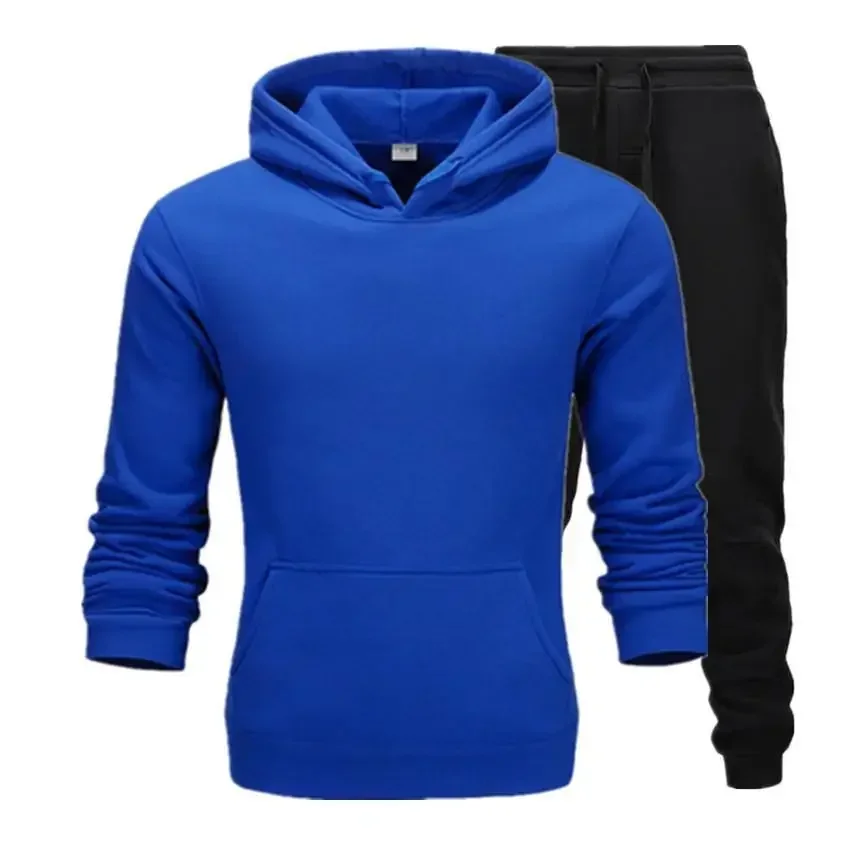 2023 Spring and Autumn Trendy Men\'s and Women\'s Sweater Set with Hooded Fleece Sweater Solid Color Casual Fit Two Piece Set