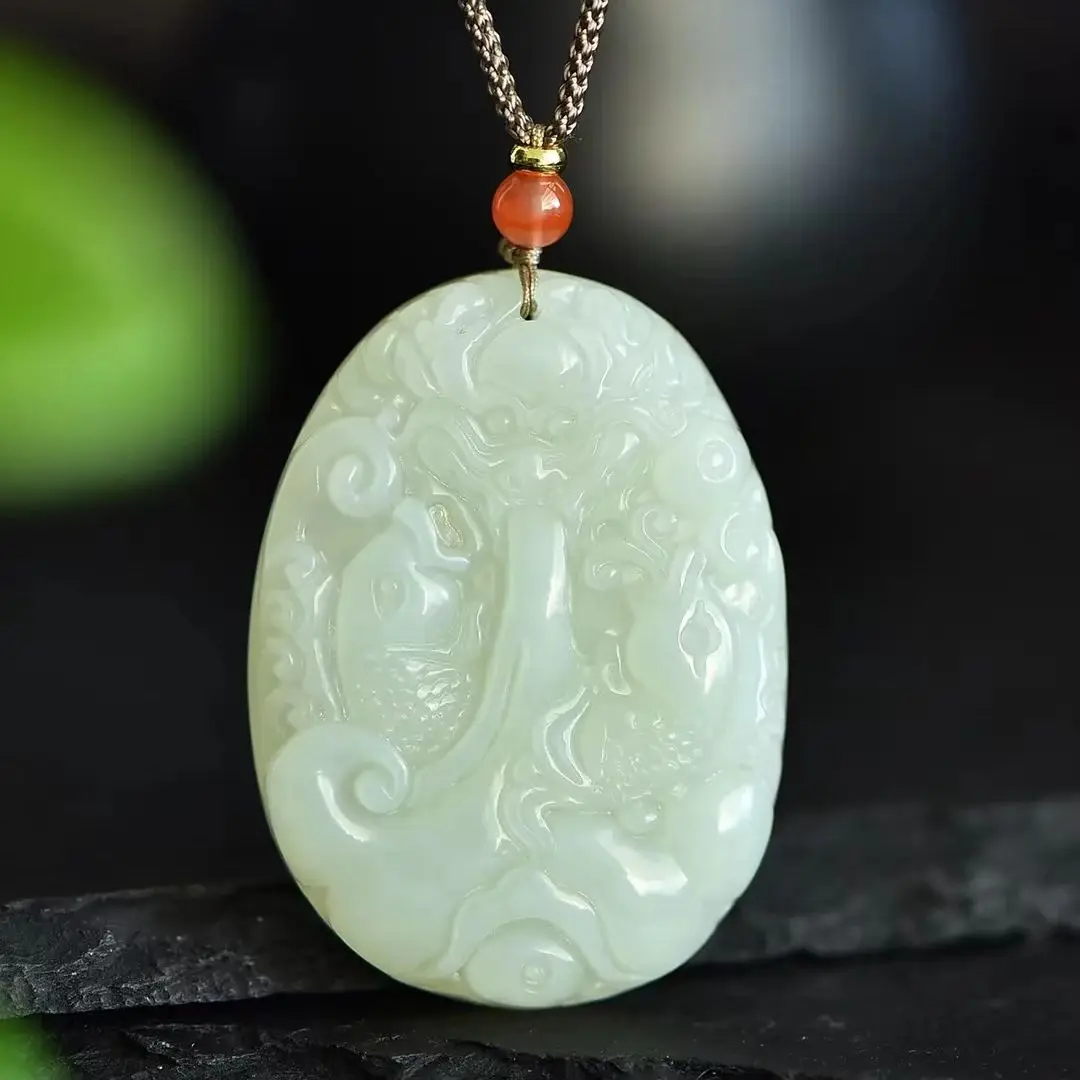 Exquisite Hetian Jade Fish Leaping Dragon Gate Pendant Jewelry 8195#