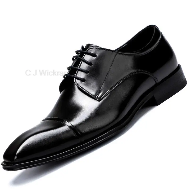 HKDQ High Grade Men Derby Formal Black Brown Shoe Lace Up Brogue Dress Wear Male Wedding Shoe Social Office Genuine Leather Shoe