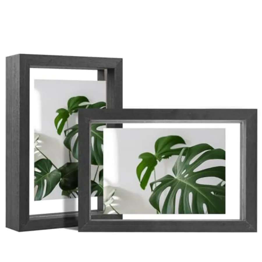 Floating Frames Set of 2, Double Plexiglass Picture Frame, Made of Solid Wood Display Any Size Photo up to, Wall Mount or Table
