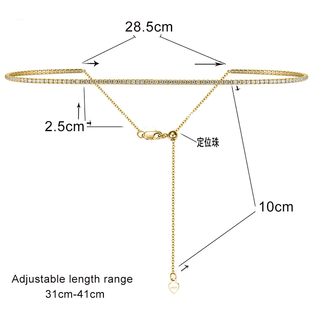 2mm Moissanite Tennis Necklace 100% 925 Silver Plated 18k yellow Gold Sparking Diamond Necklaces Bridal Fine Jewelry for Women