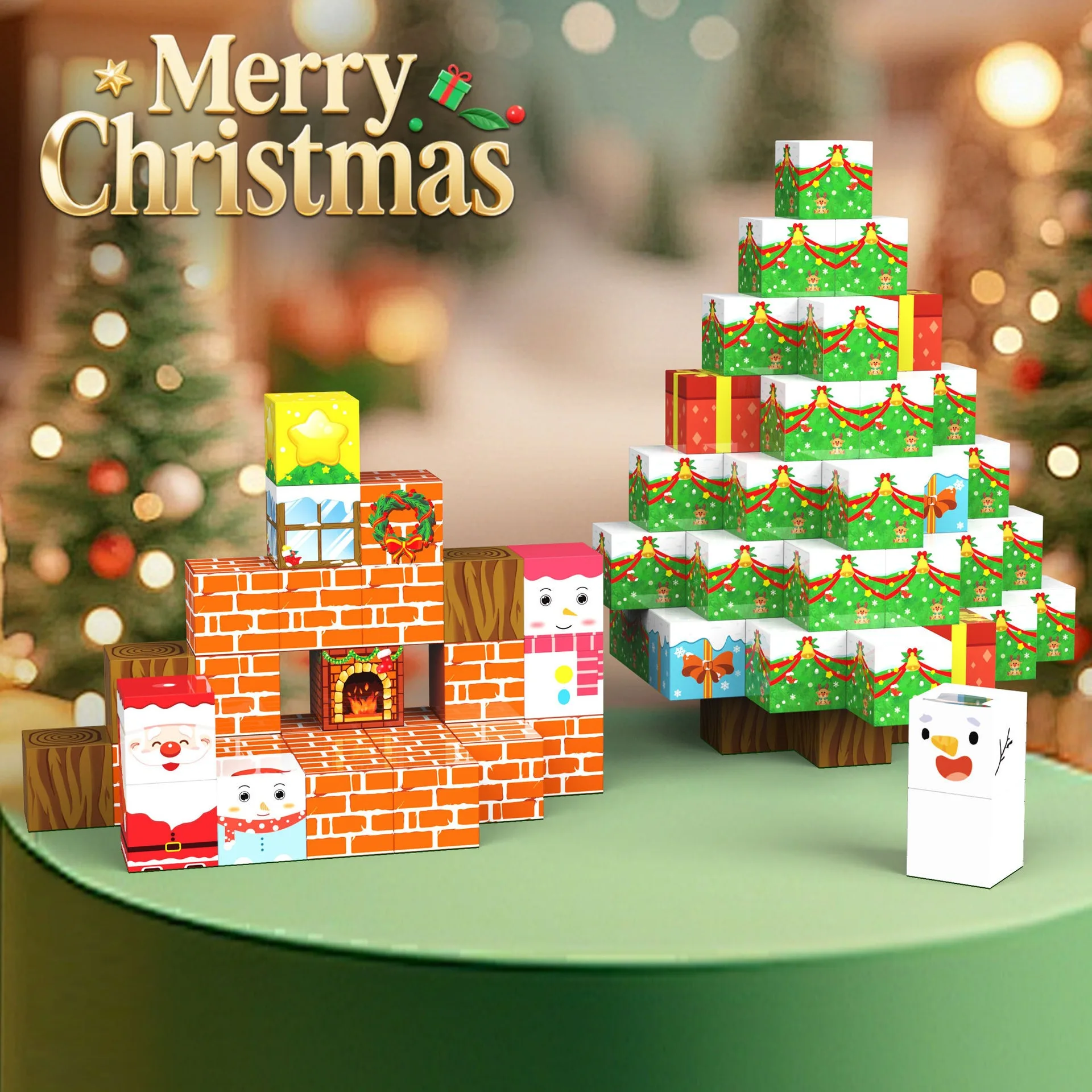 ของขวัญคริสต์มาส บล็อกแม่เหล็ก ชุดสร้างสรรค์โลกเหมือนจริง แม่เหล็กทรงลูกบาศก์ สำหรับการเรียงซ้อน ชุดก่อสร้าง ของเล่นเสริมพัฒนาการ สำหรับเด็กอายุ 3 ปีขึ้นไป ของเล่น DIY