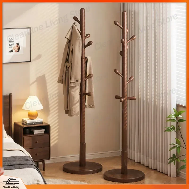 Solid Wood Floor to Ceiling Coat Rack Bedroom Clothes Hanger Space Saving Entryway Garment Stand 2025 New Design