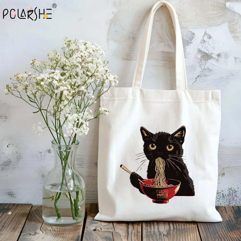 

Aesthetic Funny Cat Canvas Tote Bag Cat Mom Tote Cute Cat Lover Gift Casual Reusable Shoulder Bag for Women Daily Travel