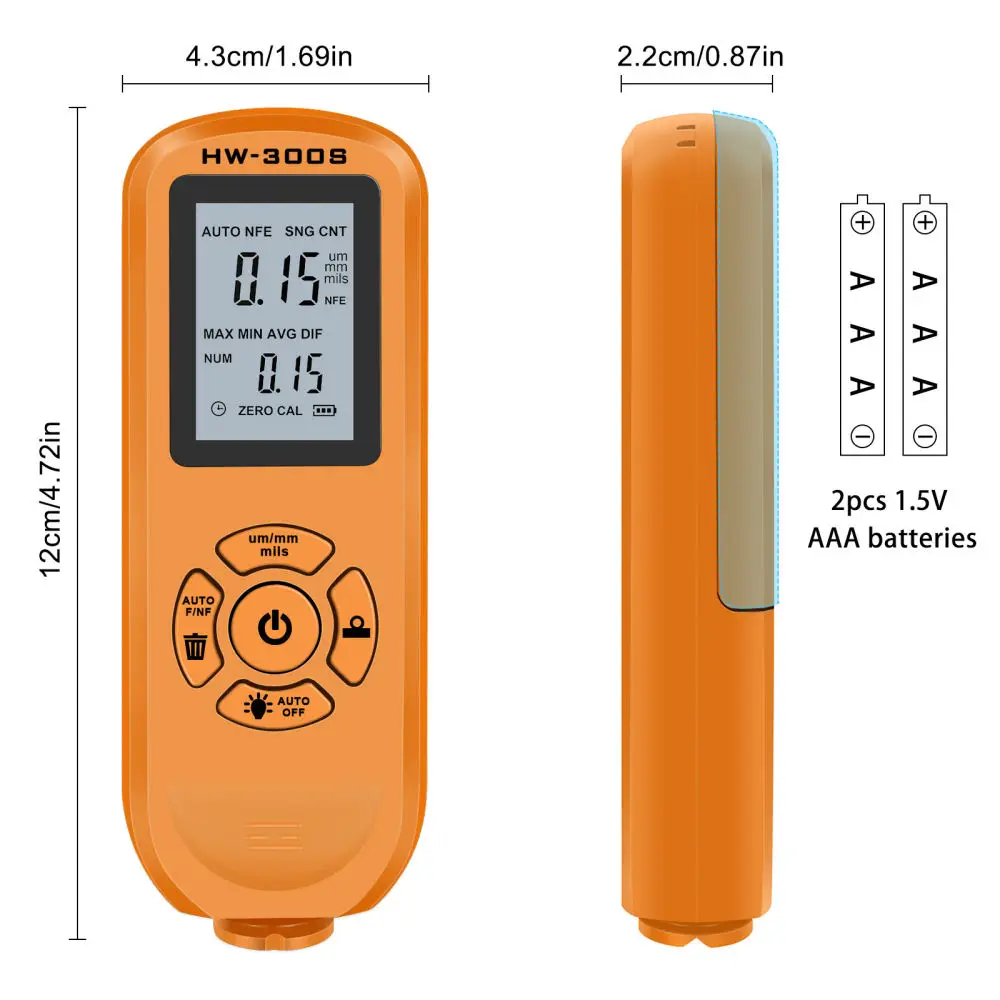 Digital Coating Thickness Gauge For HW 300S Metal Surface Paint Depth Tester Portable Car Body Inspection Tool