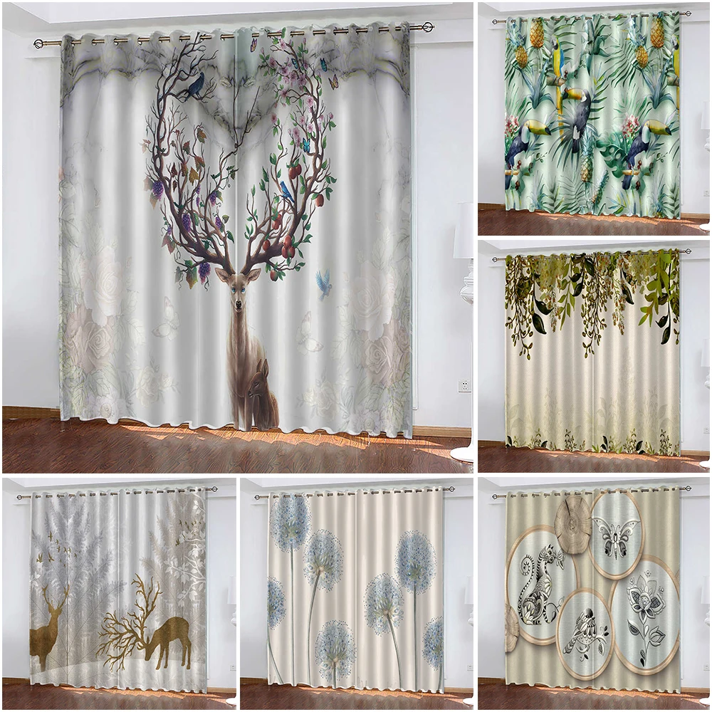 

Elk Printed Household Curtains Woven Blackout Curtains Biparting Open Luxury Curtains Home Cortina De Sombra Backdrop Curtain