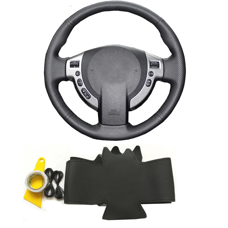 Hand-Stitched Leather Car Steering Wheel Cover Wrap for Nissan Qashqai J10 J11 XTrail T31 NV200 Rogue Sentra B16 Accessories