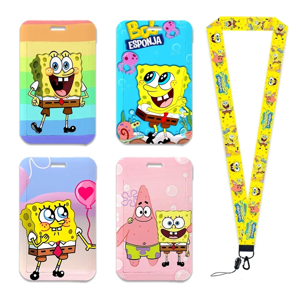 

Cute Sponge Cartoon Bob Lanyard Card Holder Student Hanging Neck Phone Lanyard Badge Subway Access Card Holder Accessories