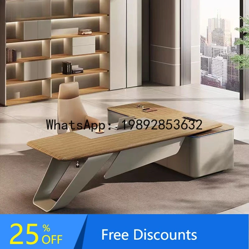 

CZ Solid Wood Executive Desk Office Furniture Set with Chair and Bookshelf Office Computer Desk