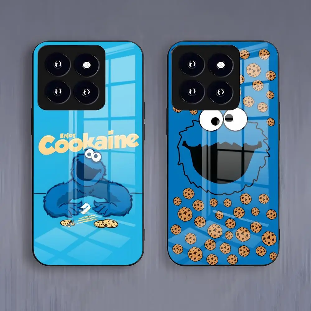 Capa de Telefone Engraçada C-Cookie-M-Monster para Xiaomi 15 14 13 12 S X Pro Lite Mi 11 Ultra T Capa de Vidro Preta