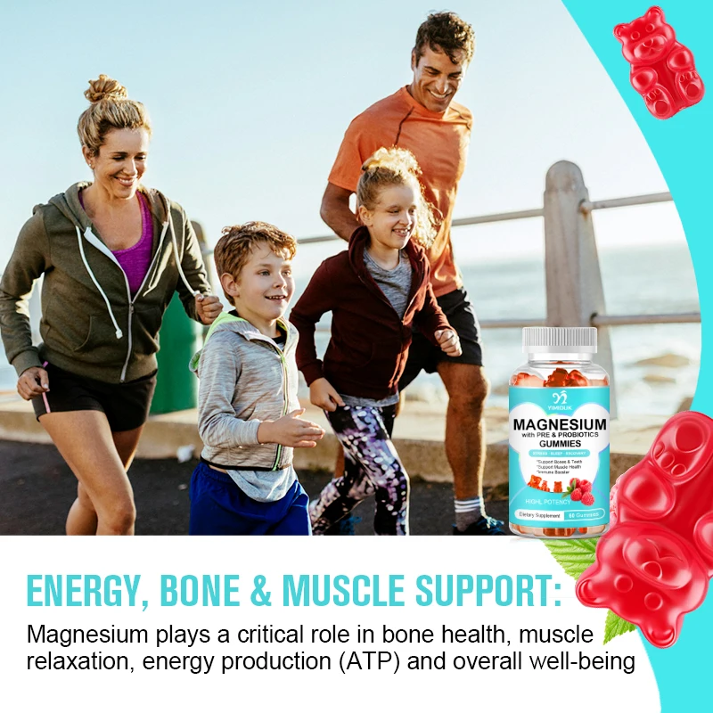 Magnesium Citrate Gummies with Prebiotics & Probiotics for Stress Relief Sleep & Recovery Raspberry Flavor