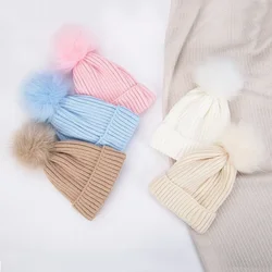 0-14Y Baby Bobble Hat Children Knitted Ski Beanie Girl Boy Winter Warm Hat Artificial Pompom Bonnet Kids Skullcap Newborn Hat