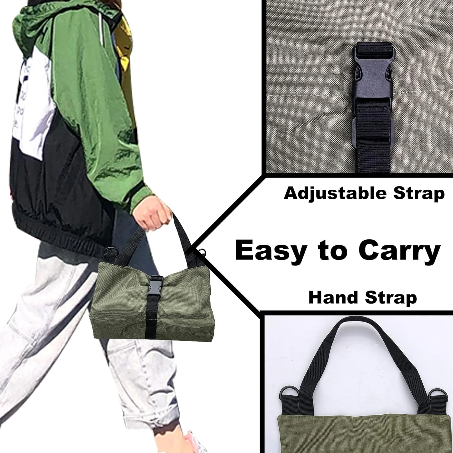 حقيبة قابلة للطي من قماش أكسفورد مقاومة للماء باللون الأخضر المتين مع 5 جيوب واسعة - منظم عالي التحمل متعدد الأغراض مثالي لـ El #5