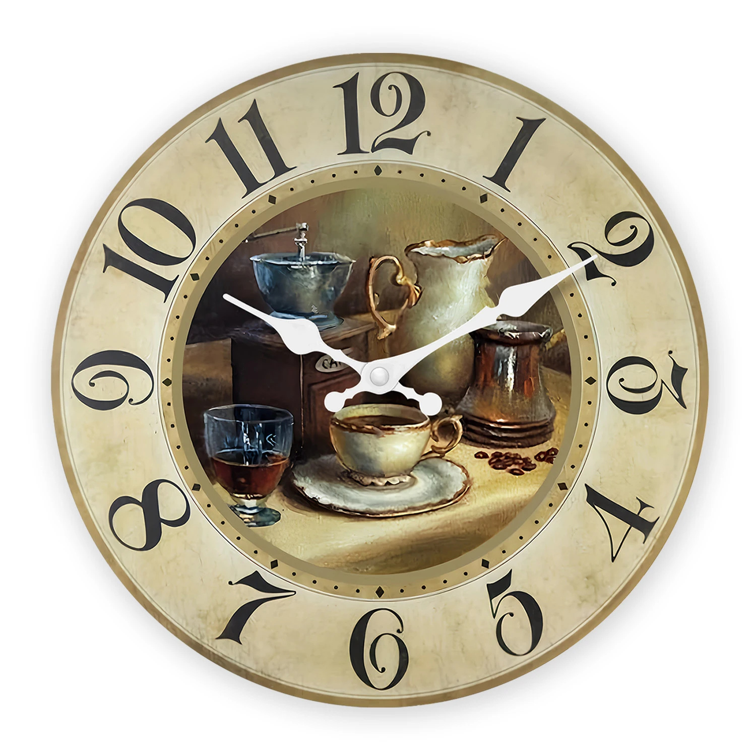 Retro-Kaffeetassen-Muster, Holz-Wanduhr, Wohnzimmer, Schlafzimmer, Küche, Heimdekoration, Wanduhr, stille Quarzuhr, Weihnachtsgeschenk, 25,4 cm, 30,5 cm, 40,6 cm (ohne Batterien)