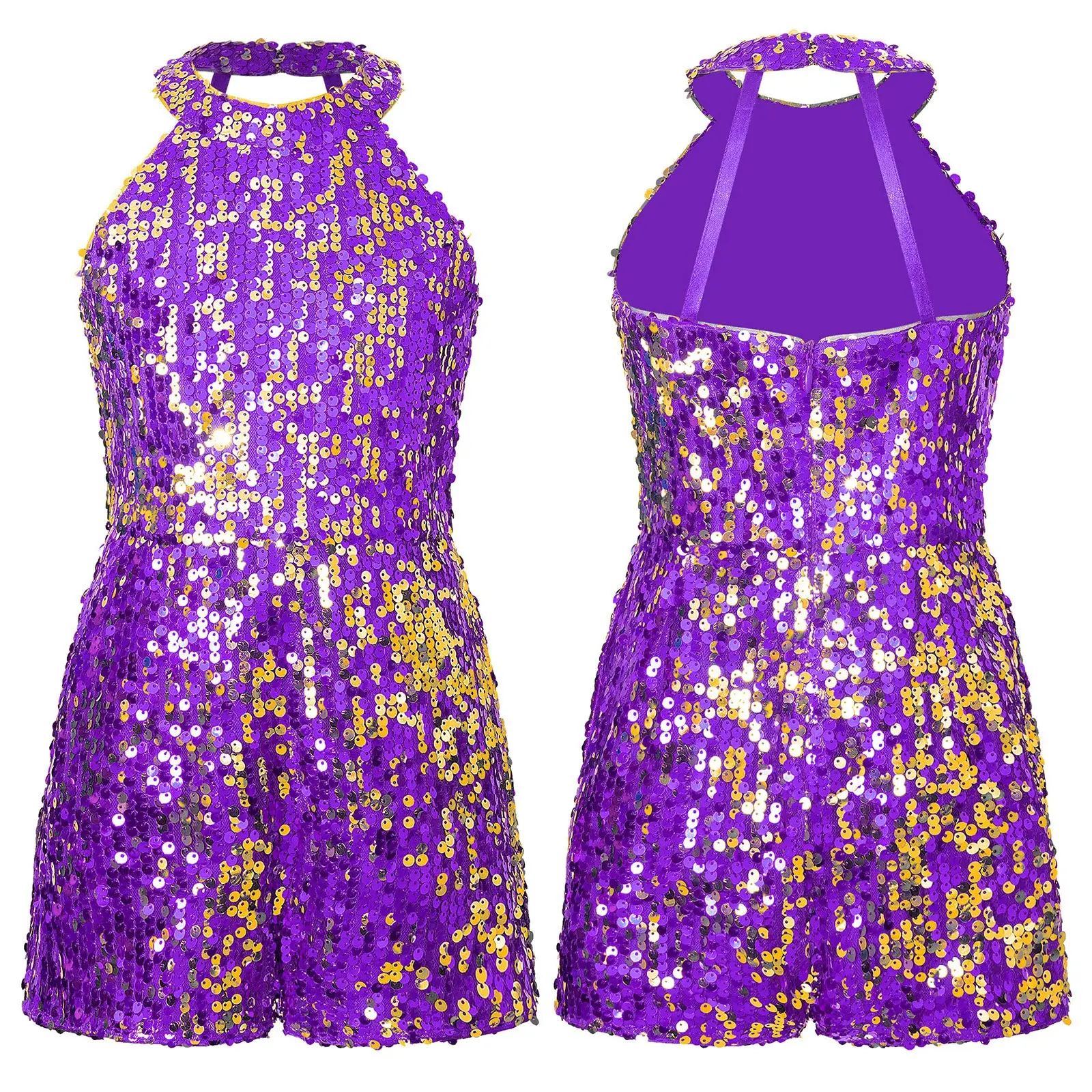 Robe de brevJazz Latine à Paillettes Brillantes pour Adolescentes, Barboteuse Formelle, Costume de Rave, Samba, Tango, Cha Cha Cha, pour Salle de Bal