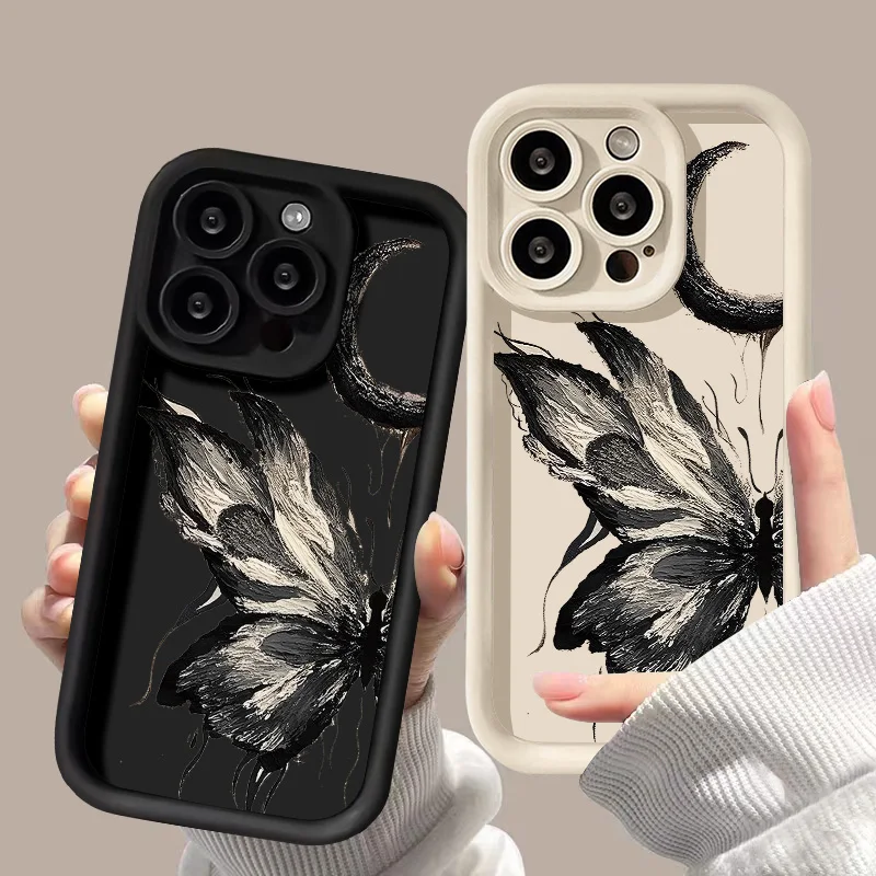Black Butterfly Liquid Silicone Case For iPhone 17 Pro Max Case iPhone 11 12 13 14 15 16 Pro Max 17 Air 16e XS X XR Soft Cover